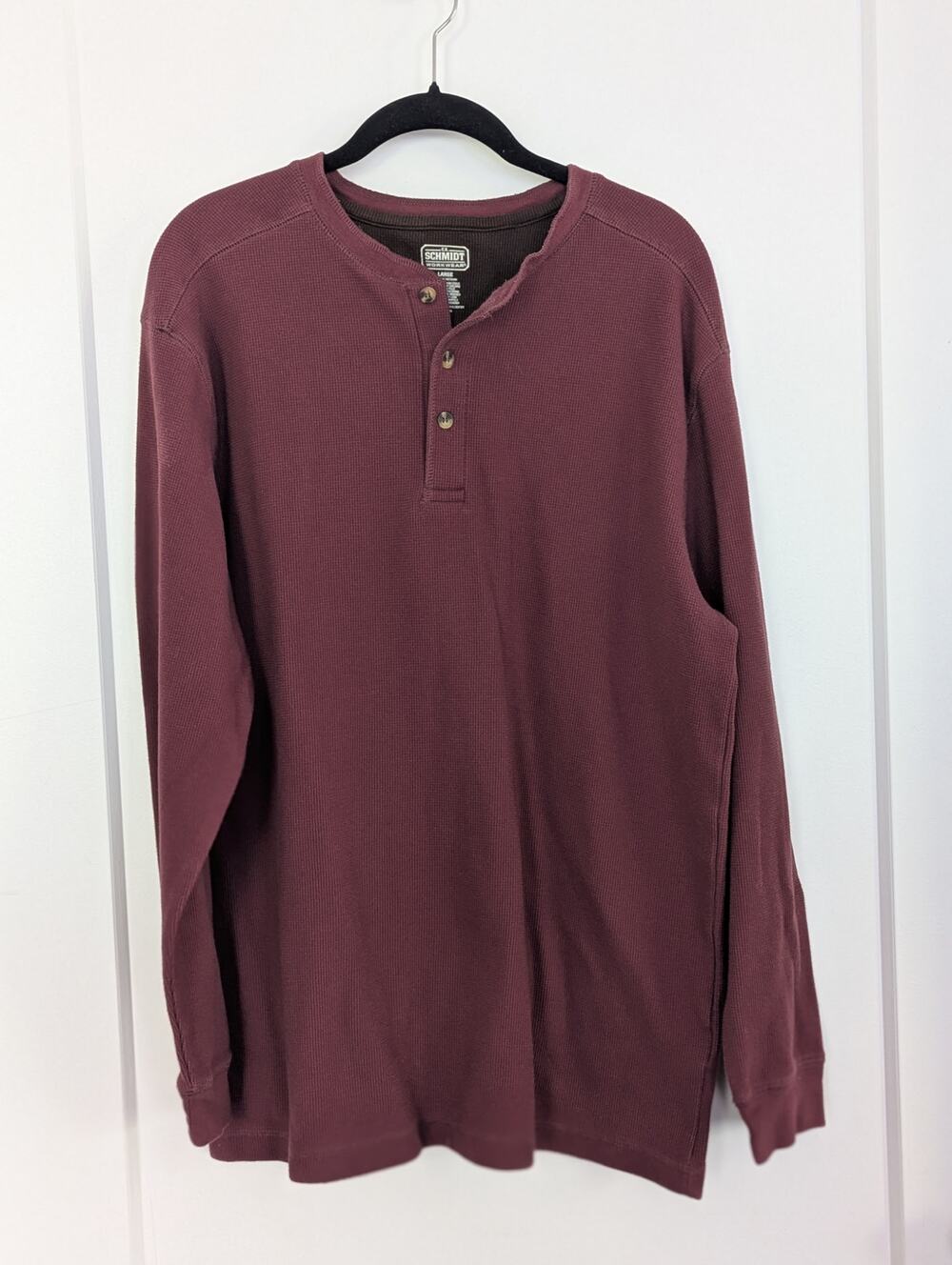 CE Schmidt Workwear Mens L Henley Thermal Shirt Burgundy Casual